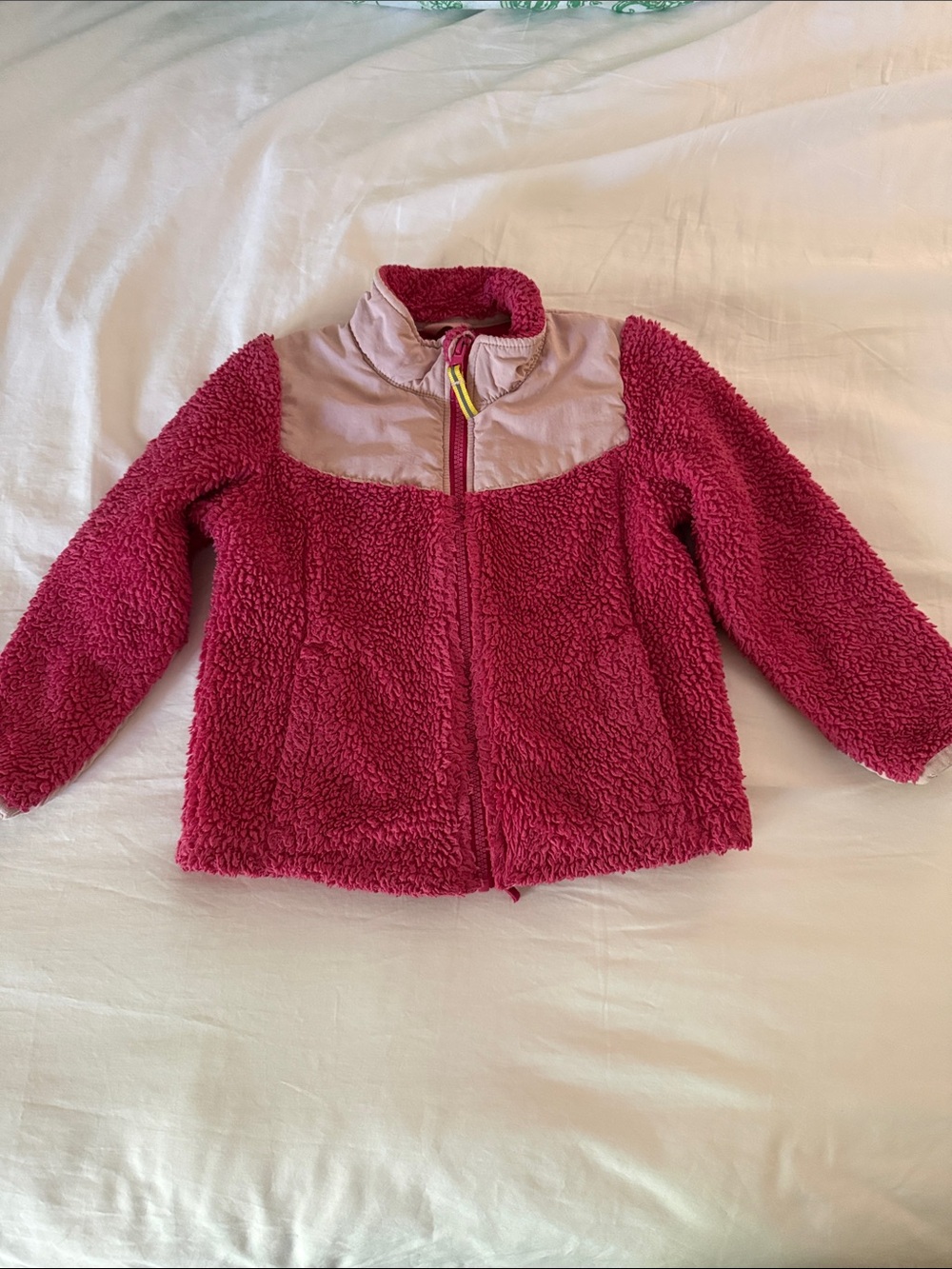 Cat & Jack Plush Sherpa Puffer Jacket in Deep Pink with Light Pink Yoke